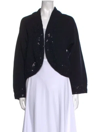 Pre-owned St John Cashmere Open Front Sweater In Blue