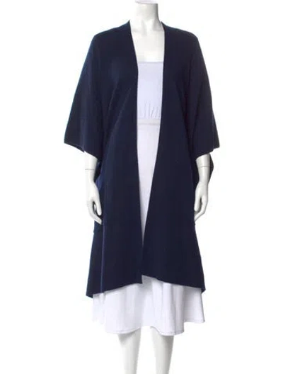 Pre-owned St John Cashmere Open Front Sweater In Blue