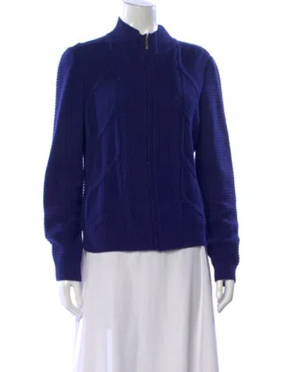 Pre-owned St John Cashmere Open Front Sweater In Blue