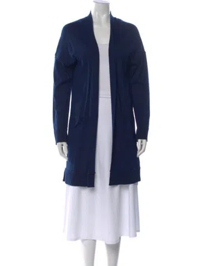 Pre-owned St John Cashmere Open Front Sweater In Blue