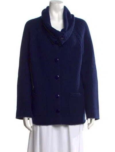 Pre-owned St John Cashmere Open Front Sweater In Blue