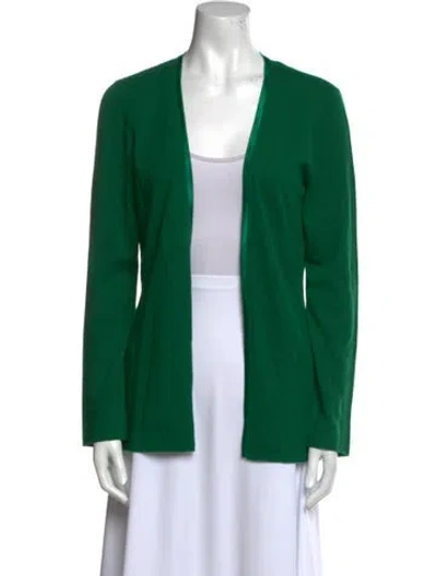 Pre-owned St John Cashmere Open Front Sweater In Green