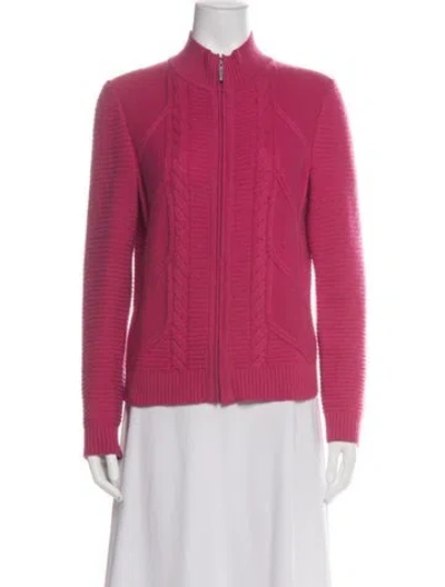 Pre-owned St John Cashmere Open Front Sweater In Red