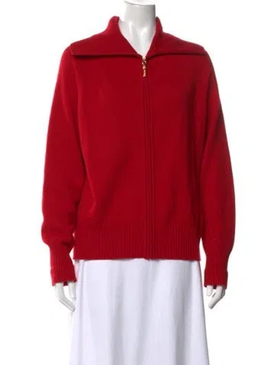 Pre-owned St John Cashmere Open Front Sweater In Red