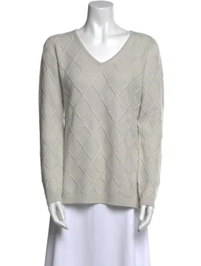 Pre-owned St John Cashmere Plaid Print Sweater In Gray