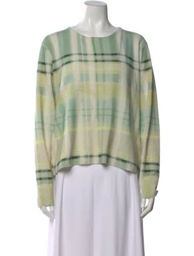 Pre-owned St John Cashmere Plaid Print Sweater In Green