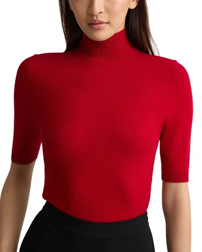 St John Cashmere Short Sleeve Turtleneck Sweater In Red