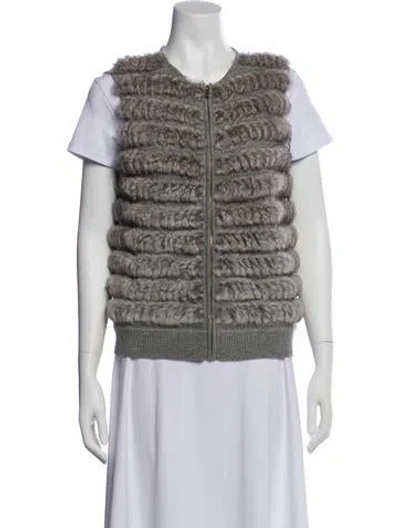 Pre-owned St John Cashmere Striped Fur Jacket In Gray
