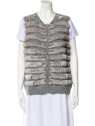 Pre-owned St John Cashmere Striped Fur Jacket W/ Tags In Gray