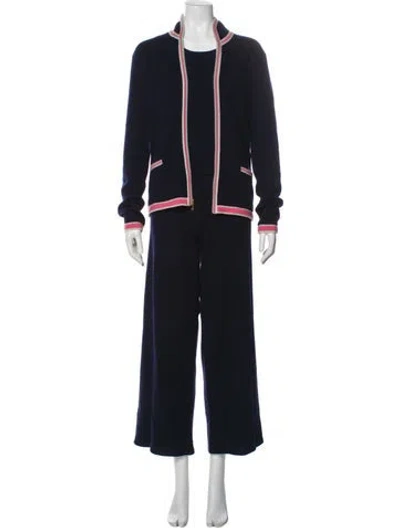 Pre-owned St John Cashmere Striped Set In Gray