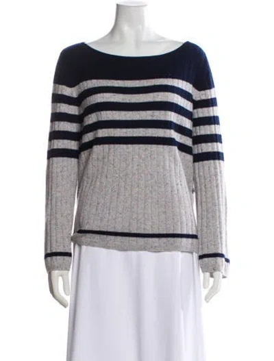 Pre-owned St John Cashmere Striped Sweater In Gray