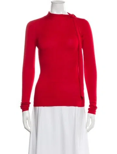 Pre-owned St John Cashmere Tie Neck Top W/ Tags In Red