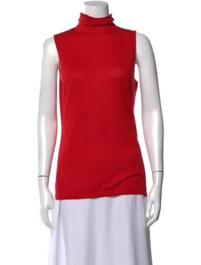Pre-owned St John Cashmere Turtleneck Sweater In Red