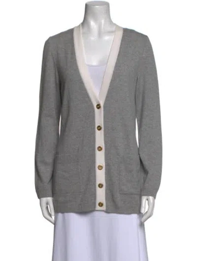Pre-owned St John Cashmere V-neck Sweater In Gray