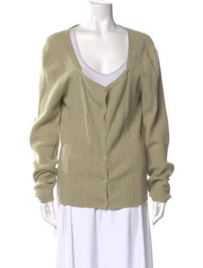 Pre-owned St John Cashmere V-neck Sweater In Green