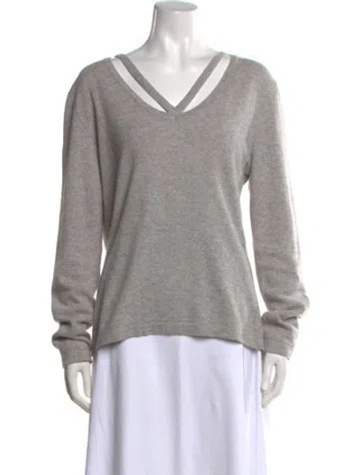 Pre-owned St John Cashmere V-neck Sweater In Grey