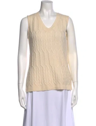 Pre-owned St John Cashmere V-neck Sweater In White