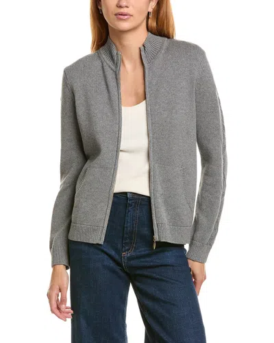 St John St. John Cashmere-blend Cable Zip Jacket In Gray