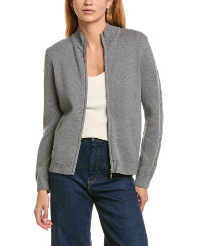 St John Cashmere-blend Cable Zip Jacket In Grey