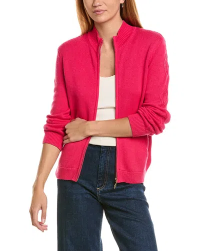 St John St. John Cashmere-blend Cable Zip Jacket In Pink