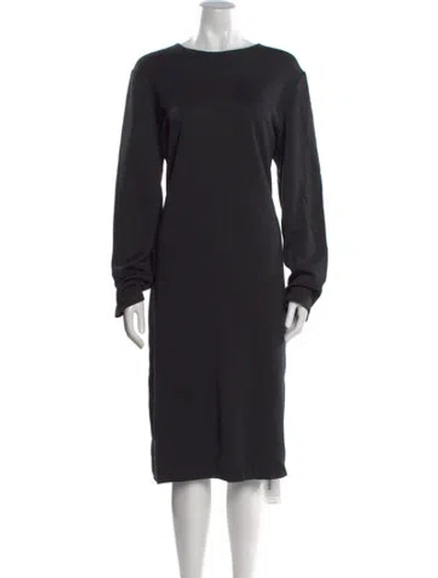 Pre-owned St. John Caviar Bateau Neckline Midi Length Dress In Black