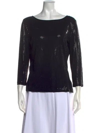 Pre-owned St. John Caviar Bateau Neckline Three-quarter Sleeve Top In Black