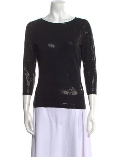 Pre-owned St. John Caviar Bateau Neckline Three-quarter Sleeve Top In Black