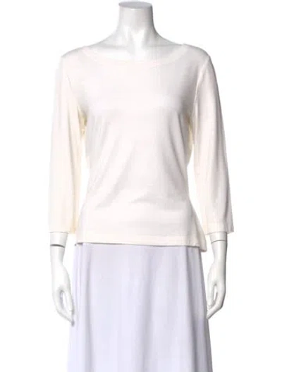 Pre-owned St. John Caviar Bateau Neckline Three-quarter Sleeve Top In White