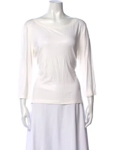 Pre-owned St. John Caviar Bateau Neckline Three-quarter Sleeve Top In White