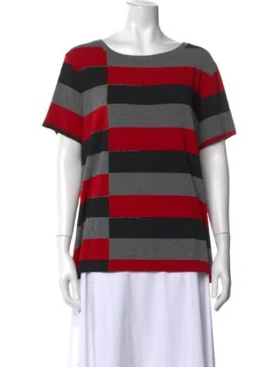 Pre-owned St. John Caviar Colorblock Pattern Crew Neck T-shirt In Red