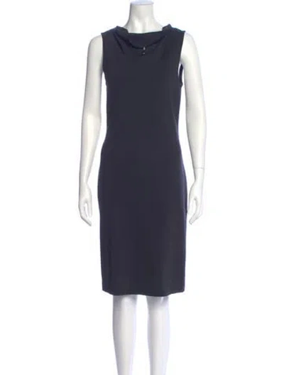 Pre-owned St. John Caviar Cowl Neck Knee-length Dress In Blue