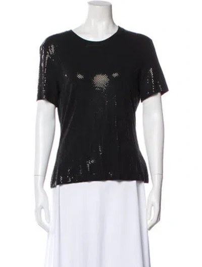 Pre-owned St. John Caviar Crew Neck Short Sleeve Top In Black