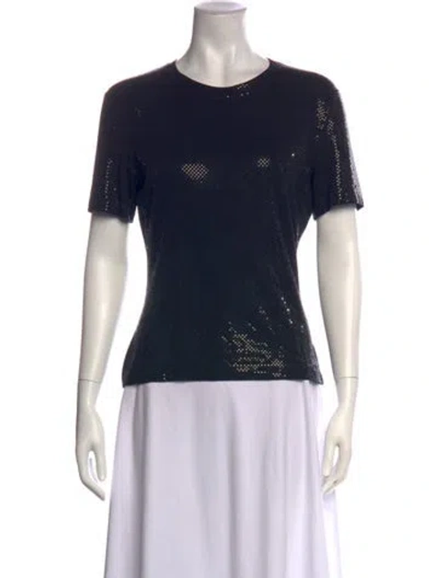 Pre-owned St. John Caviar Crew Neck Short Sleeve Top In Black
