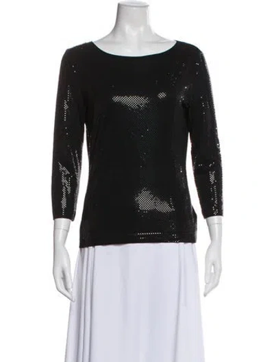 Pre-owned St. John Caviar Crew Neck Three-quarter Sleeve Top In Black