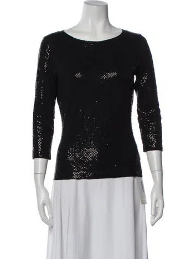 Pre-owned St. John Caviar Crew Neck Three-quarter Sleeve Top In Black