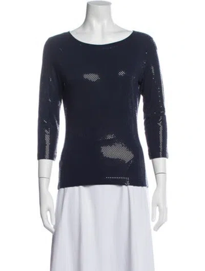 Pre-owned St. John Caviar Crew Neck Three-quarter Sleeve Top In Blue