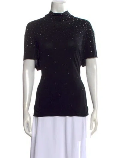 Pre-owned St. John Caviar Graphic Print Mock Neck Top In Black