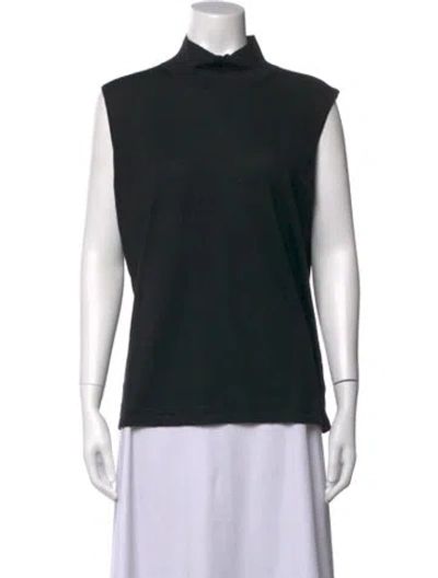 Pre-owned St. John Caviar Merino Wool Mock Neck Top In Black