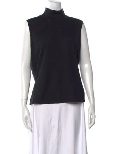 Pre-owned St. John Caviar Merino Wool Mock Neck Top In Black
