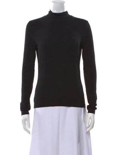 Pre-owned St. John Caviar Mock Neck Long Sleeve Top In Black