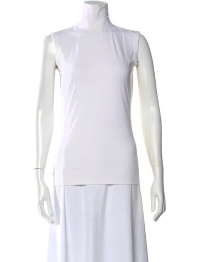 Pre-owned St. John Caviar Mock Neck Sleeveless Top In White