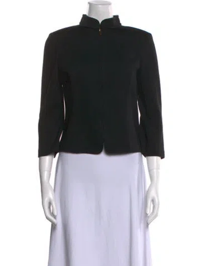 Pre-owned St. John Caviar Mock Neck Three-quarter Sleeve Crop Top In Black