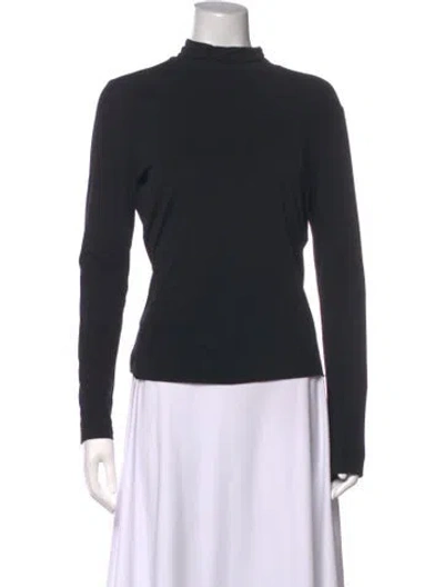 Pre-owned St. John Caviar Nylon Mock Neck Top In Black