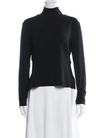 Pre-owned St. John Caviar Nylon Mock Neck Top In Black