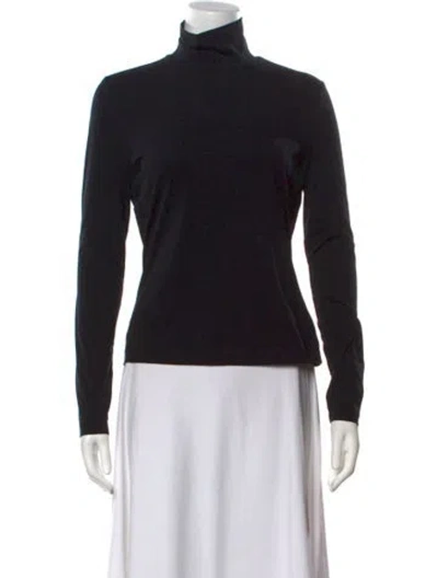 Pre-owned St. John Caviar Nylon Turtleneck Top In Black