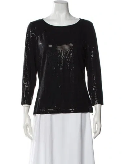 Pre-owned St. John Caviar Patterned Crew Neck Top In Black