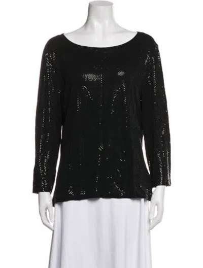 Pre-owned St. John Caviar Patterned Crew Neck Top In Black/blue