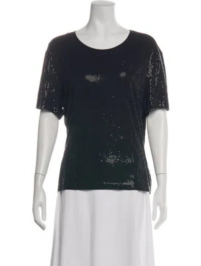 Pre-owned St. John Caviar Patterned Crew Neck Top In Black/metallic