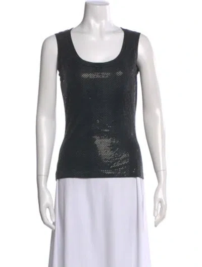 Pre-owned St. John Caviar Patterned Scoop Neck Top In Black
