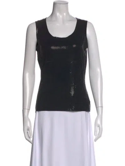 Pre-owned St. John Caviar Patterned Scoop Neck Top In Black